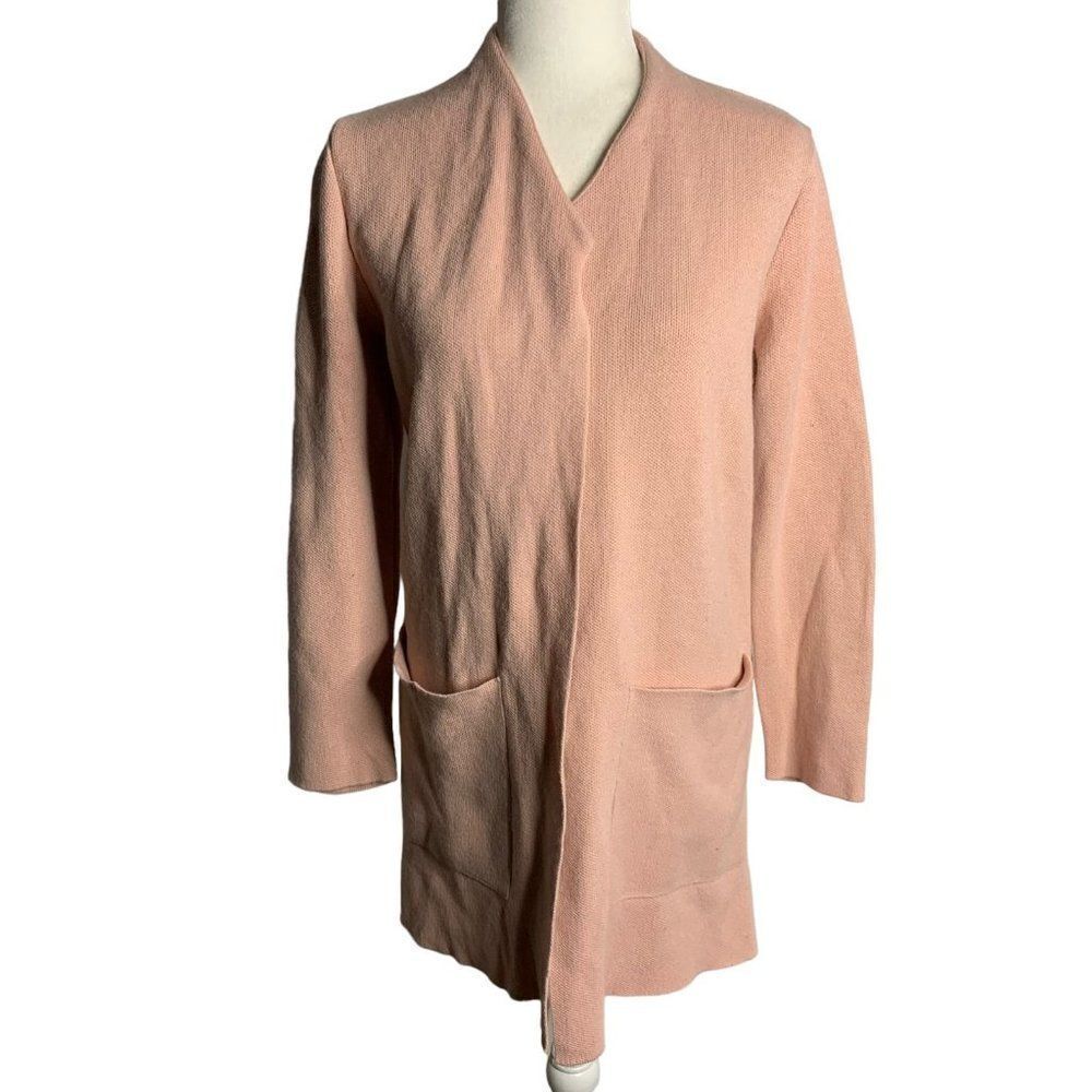 Nina Leonard Open Front Cardigan Sweater XS Pink Knitwear Long Sleeve Pockets